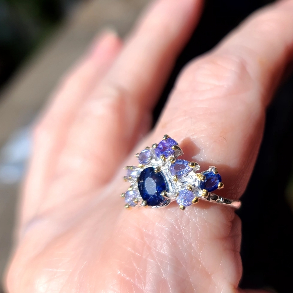Stunning sapphire Tanzanite Kyanite & Amethyst Sterling silver sz8.75 ring - Picture 8 of 9